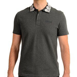 Versace Men's Gray Heritage Print Polo Piquet Shirt US 2XL IT 56
